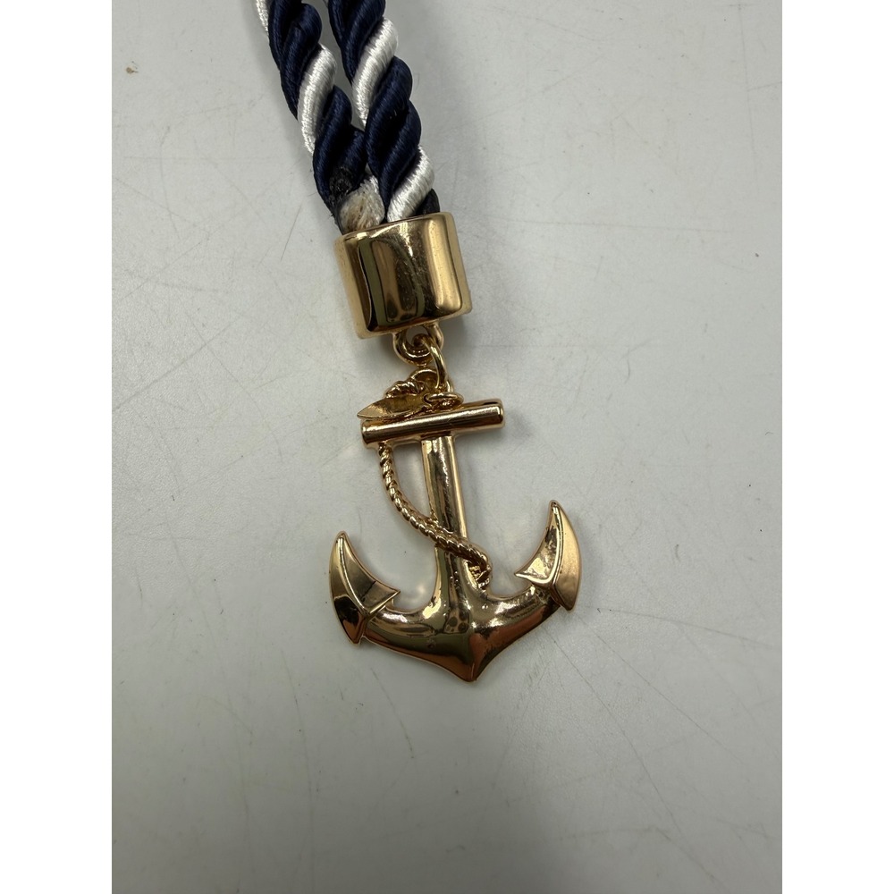 Nautical Anchor Keychain Gold Tone Navy White Twisted Rope Bag Charm 9 Inch